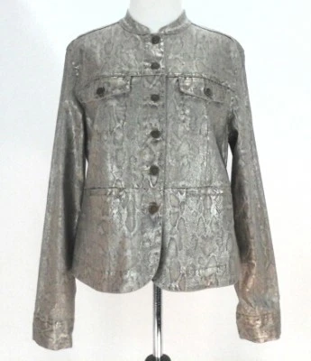 Chaqueta DANA BUCHMAN Pitón Serpiente Dorada Metálica Para Mujer M a L PRECIOSA $100 Foto 1 de 4