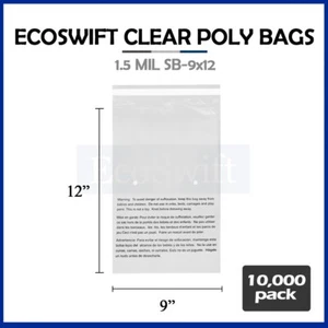 10000 9x12 Self Seal Suffocation Warning Clear Poly Bags 1.5 mil Free Shipping - Picture 1 of 6