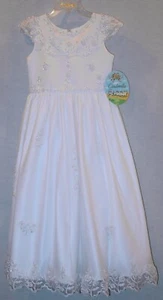 CINDERELLA GIRLS WHITE LONG SEQUIN & PEARL 3 LAYER FORMAL DRESS NEW W/TAG SIZE 7 - Picture 1 of 5