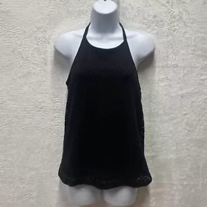 Gap Crochet Halter Tank Top Women's Medium Black Lined Stretch Classic Pullover - Picture 1 of 12
