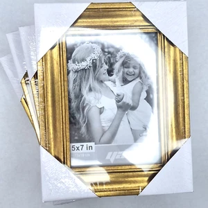 5x7 Gold Picture Frame Set of 4, 1.4” Wide Molding & Rustic Gold Photo Frames - Picture 1 of 9