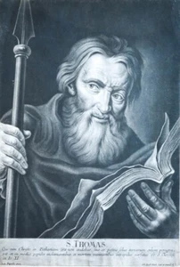 c1750 St. Thomas Heiliger mit Buch Schabkunstblatt von J. J. Haid nach Kupezky - Bild 1 von 1