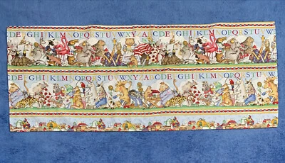 "Cenefa de ventana animales caprichosos ABC hecha a mano 16,25 x 41"" colores vibrantes" Foto 1 de 4