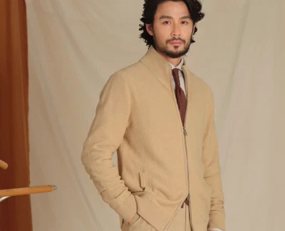 Flying Sweater 男式全拉链针织羊绒拉格兰开衫高领夹克 — 第 1/4 张图片