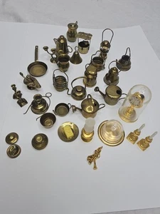 VINTAGE MINIATURE BRASS COPPER Lot Collectibles Doll House Candles Lantern Clock - Picture 1 of 9