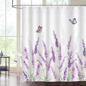 Lavender Shower Curtain, Purple Floral Butterfly Bathroom Decor 72x72 Inch Po... - Picture 1 of 7