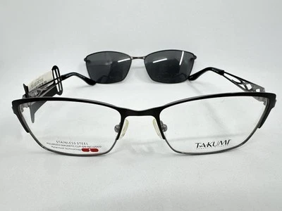 NEW Takumi TK975 90 Black 52.17.135 Eyeglasses Frames Stainless Steel & Sunclip - Image 1 of 4