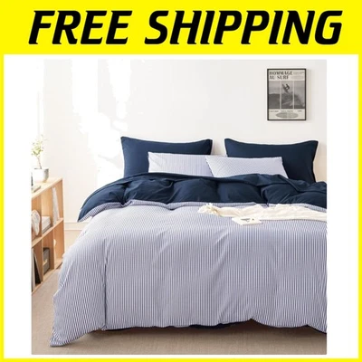 Navy Blue Striped Comforter Set - Full Size - Image 1 of 4