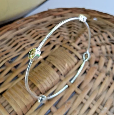 Brazalete Brazalete Brazalete Citrino Amarillo Hecho a Mano Plata de Ley Ajustable Foto 1 de 4