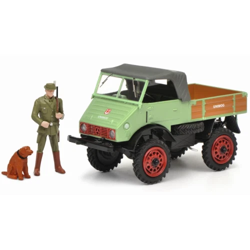 MERCEDES UNIMOG 401 WEIDMANNSHEIL 1953 WITH HAUNTER AND DOG 1:43 Schuco Camion N - Imagen 1 de 1