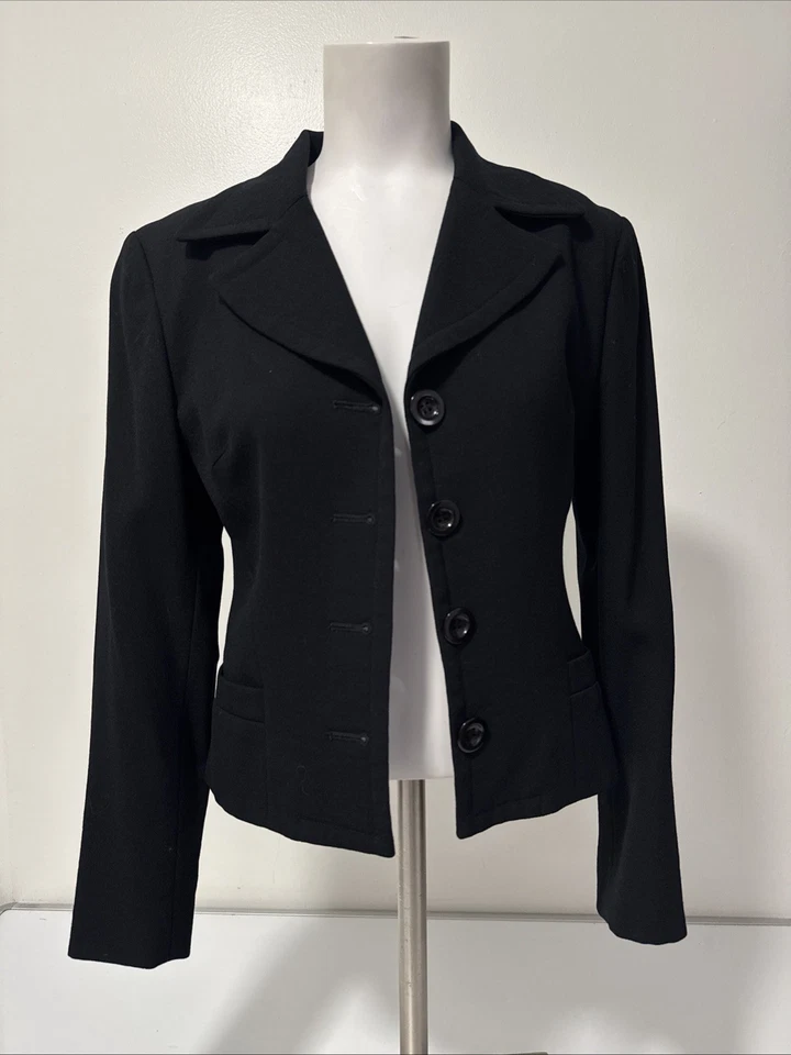 Blazer/chaqueta Bebe para mujer negra con muescas solapa botón delantero ajuste a medida talla 4 Foto 1 de 4