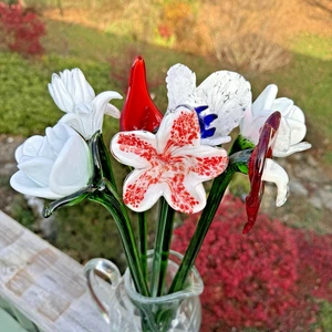 Lote de 7 ramo vintage de flores de tallo largo de 20" de vidrio soplado a mano estilo Murano - Imagen 1 de 18