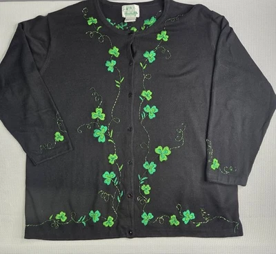 Quacker Factory St Patrick’s Day Cardigan  Sweater WomenS 1X Shamrock Beaded EUC - Image 1 of 4
