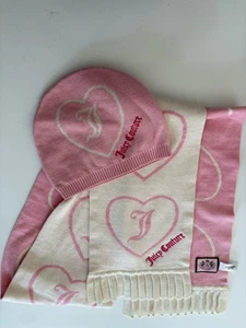Vintage Juicy Couture Pink & Cream Beannie Scarf Set - Picture 1 of 3