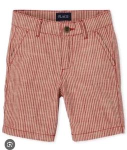 NWT Boys Sz 10 Chino Striped RED SHORTS Adjustable Waist TCP 100% Cotton - Picture 1 of 11