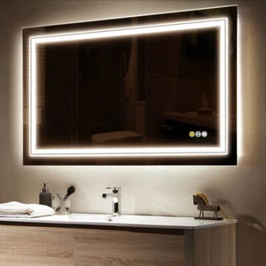 Large Anti-Fog Intelligent LED Bathroom Mirror Bright Lights Vanity Makeup IP65 - Picture 1 of 26