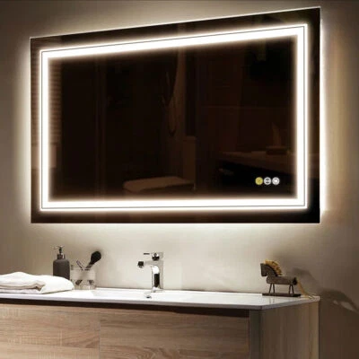 Espejo de baño LED inteligente antiniebla grande luces brillantes tocador maquillaje IP65 Foto 1 de 4