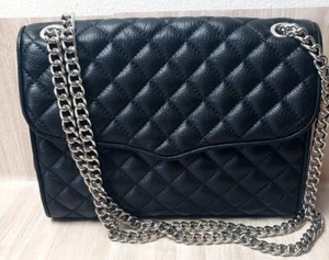 Rebecca Minkofff Black Leather Purse Bag Puffy Quilted Silver Chain Strap Clutch - Picture 1 of 7