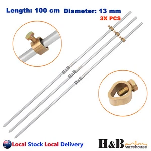 3 pcs Electric Fence Earth Rod Galvanised Steel Grounding Spike Stake BrassClamp - Picture 1 of 7