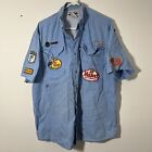 Columbia PFG Button Fishing Shirt Large Blue Vented Short Sleeve Mens Patches