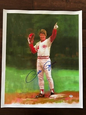 Pete Rose Cincinnati Reds Signed Autograph 18.5 x 22.5 Print on Canvas PSA DNA - Image 1 of 4