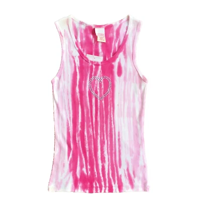 Camiseta sin mangas Love Tie Dye corazón rosa hippie blanca con tachuelas festival boho chic Foto 1 de 4