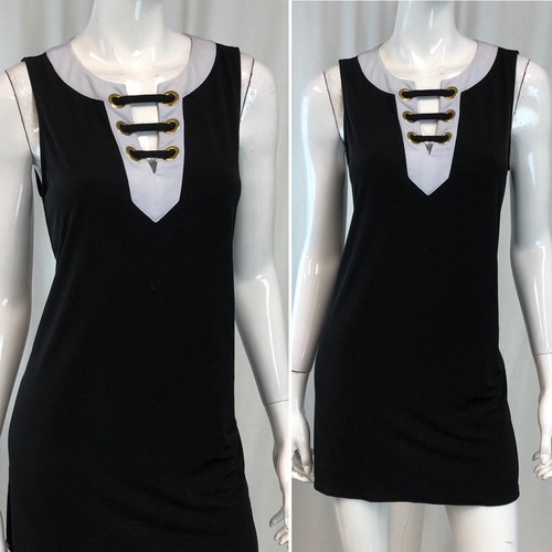 Mini abito tunica Michael Kors medio nero bianco stringato senza maniche scollo a V tank