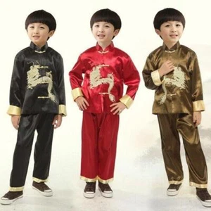 New Kids Chinese Childrens Boys Dragon Top Coats Trousers Pants Set Pyjamas Gift - Picture 1 of 10