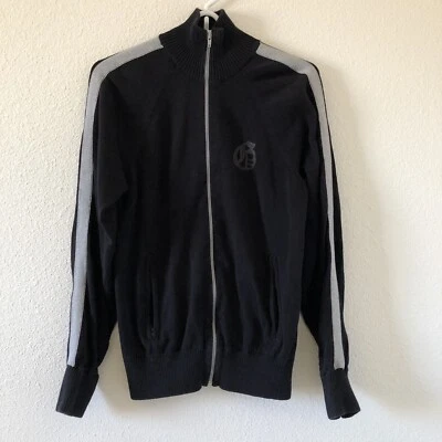 Suéter GUESS Negro Gris Mezcla de Lana Mangas a Rayas Cremallera Completa Mujer Pequeño Foto 1 de 4