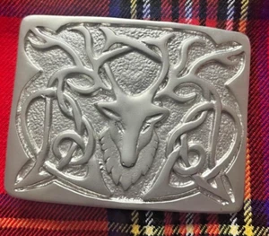 Hirschkopf Kilt Gürtelschnalle versilbert schottische Gürtelschnallen Hirsch Hirschkopf - Bild 1 von 3