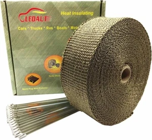LEDAUT 2" x 50 Titanium Exhaust Heat Wrap Roll for Motorcycle Fiberglass Heat S - Picture 1 of 5