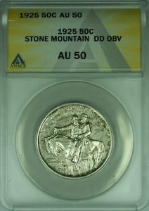 1925 Stone Mountain Commemorative Silver Half Dollar Dbl Die Obv ANACS AU 50+ - Picture 1 of 2