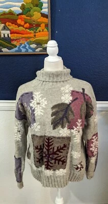 VTG Northern Isles Hand Embroidered Gray Winter Wool Angora Sweater Sz Medium M - Изображение 1 из 4