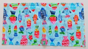 Fabric Cotton Pic C - Multi Colored Fish On Blue - 6 1/8" Tall x 12" Wide - Picture 1 of 3