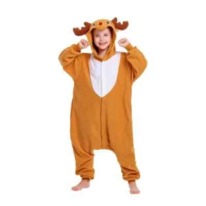 Kids Reindeer One-piece Unisex Pajamas Christmas Cosplay Winter Hooded Costumes - Picture 1 of 14