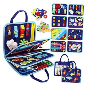 Esjay Toddler Busy Board Montessori Toys for 1 2 3 4 Year Old, Blue Dinosaur - Picture 1 of 7