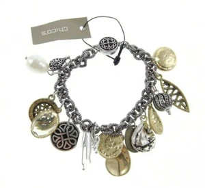 Pulsera Chico's 7" Dije Corazón Celta Imitación Perla Moneda Cadena Eslabón Tono Mixto - Imagen 1 de 3