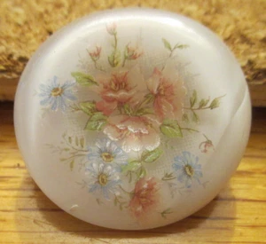 1-Czech Glass Multicolored Flowers-White Button with Concave Center #02 26.61mm - Picture 1 of 3
