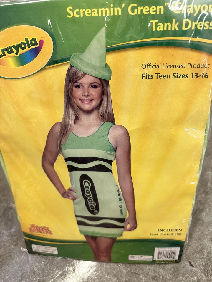 Crayola Verde Crayón Halloween Disfraz Tanque Vestido y Sombrero Adolescente Tallas 13-16 Foto 1 de 1
