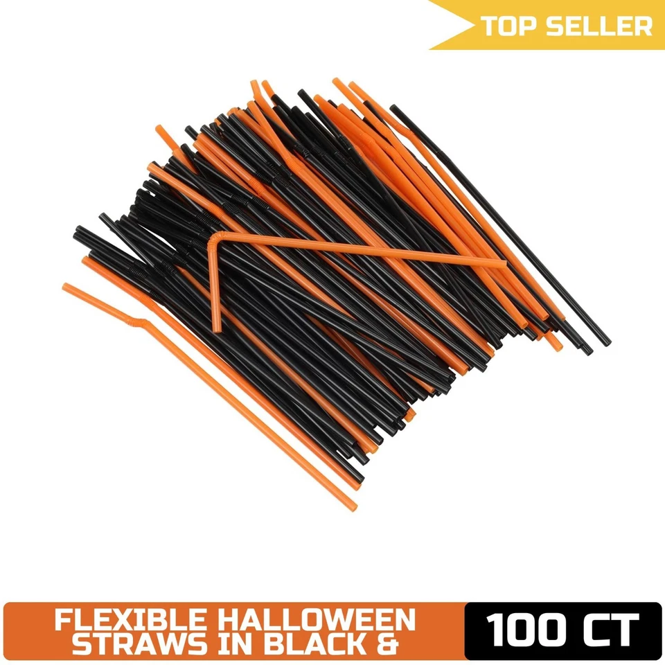Chef Craft Select Plastic Halloween Straws, 8 Inch 100 ct Set, Black/Orange - Fl - Image 1 of 3