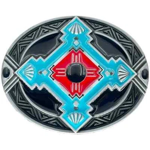 Southwestern Western Belt Buckle Turquoise Red Diamond Wild West Spirit New - Picture 1 of 2