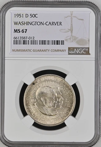 1951-D 50C Washington Carver Commemorative Half Dollar NGC MS67    6613587-012 Cover