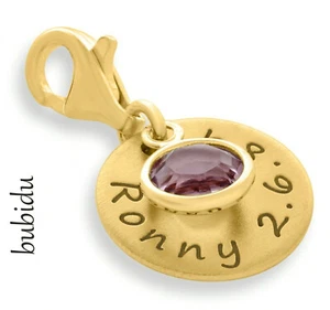 Charm grabado adornos con nombre chapado en oro colgante de bautizo piedra de nacimiento bautizo nacimiento  - Imagen 1 de 3