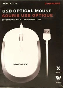 MACALLY DYNAMOUSE WIRED USB OPTICAL MOUSE 5' USB CABLE 150cm WHITE MAC 0SX - Picture 1 of 2
