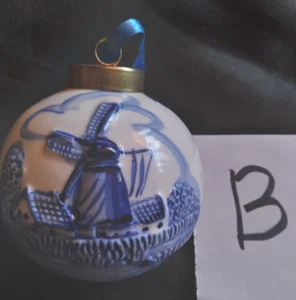 Vintage Delft Holland Windmill Ceramic Ball Christmas Ornament 3” Blue/White - Picture 1 of 4