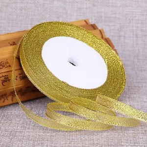 50 Yards 1/4" (6mm) Gold Sparkly Metallic Ribbon Wedding Christmas Wrap Craft - Picture 1 of 3