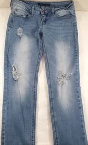 IRIS-Womens Distressed Jeans-Size 9 (31x29) Straight Leg-Stretch Waist-Low Rise - Picture 1 of 9