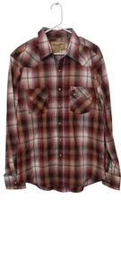Wrangler Shirt Mens Size Large L Red Plaid Pearl Snap Cowboy Retro Beige Rodeo  - Picture 1 of 5