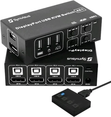 Synvisus DisplayPort KVM Switch 4 Port 3D UHD 4K@60Hz, 2K@120Hz 4 in 1 Out USB - Image 1 of 4