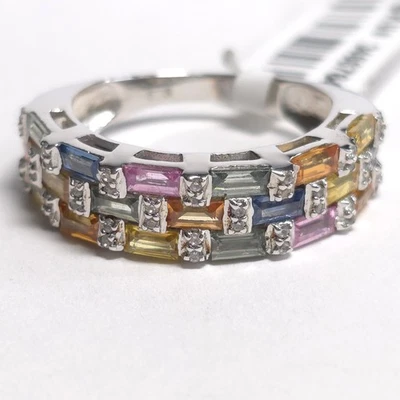 STS Multi Sapphire & Zircon 3.33ctw Platinum Plated 925 Silver Ring Size 9 - Image 1 of 4